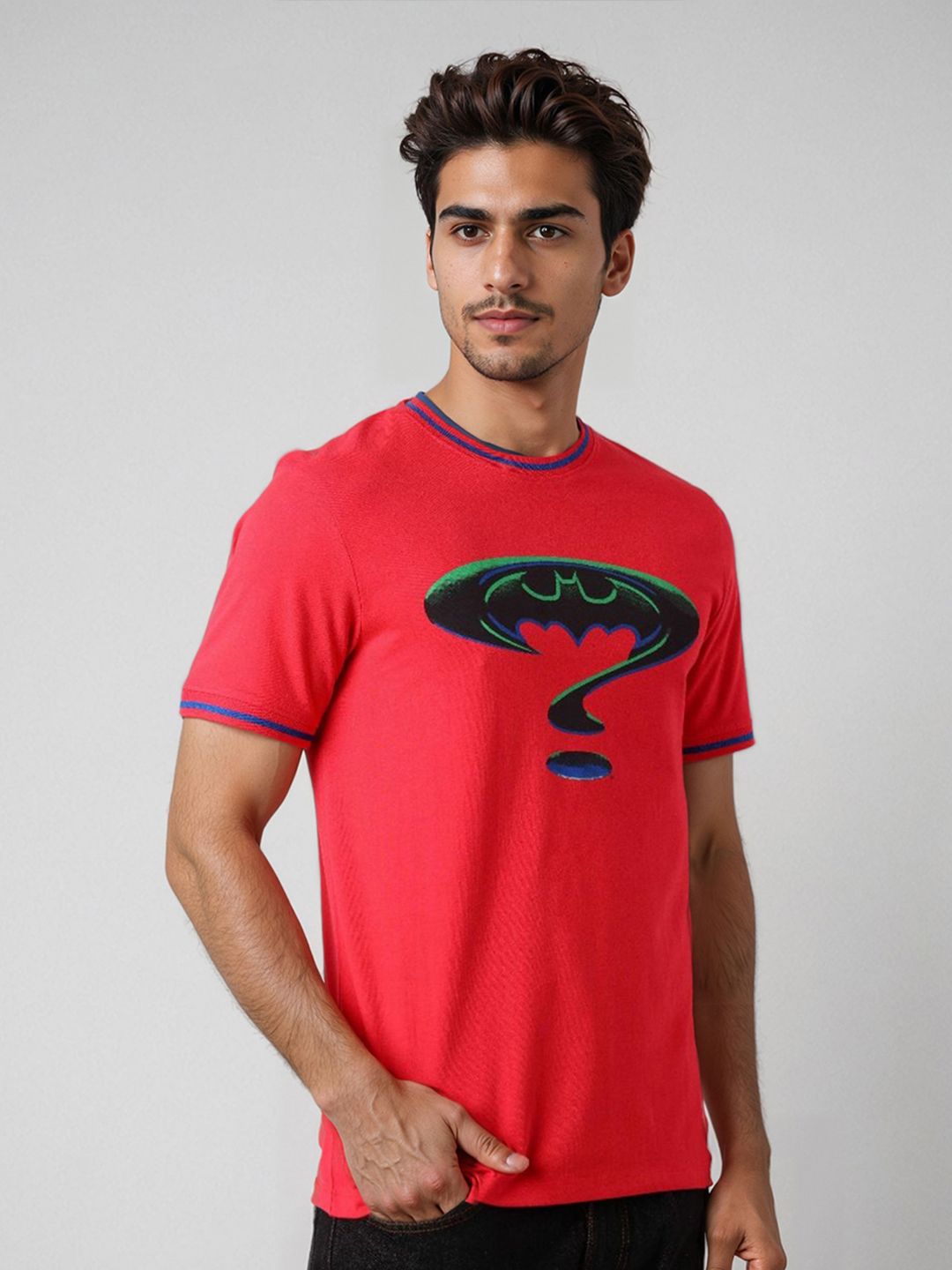 The Indian Garage Co Men Batman Graphic Printed Round Neck Cotton Slim Fit T-shirt