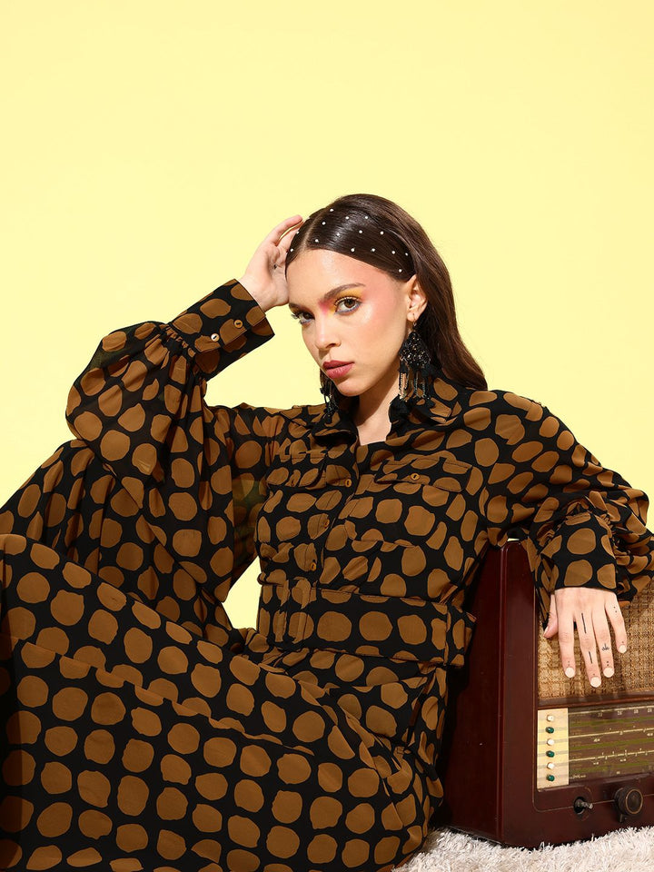 QUIERO Women Elegant Brown Printed Once Upon a Sleeve Jumpsuit