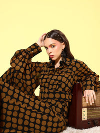 QUIERO Women Elegant Brown Printed Once Upon a Sleeve Jumpsuit