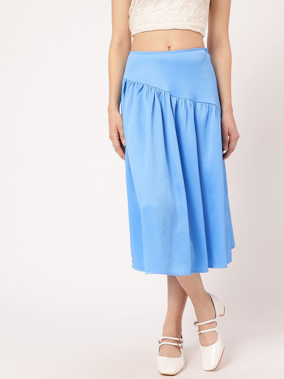 DressBerry Women Ocean Mist Crinkle Gathered A-Line Skirt