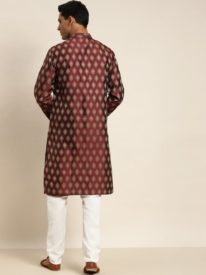 SOJANYA Woven Design Mandarin Collar Silk Cotton Kurta