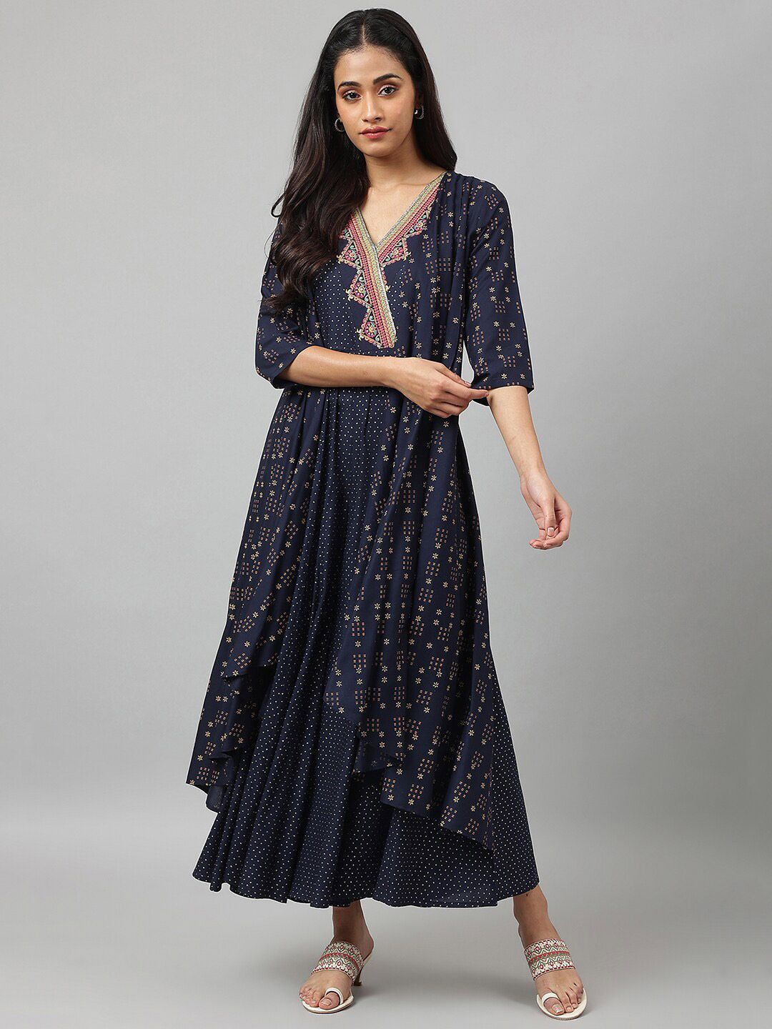 W Women Navy Blue Heavy Festive Gilet Kimono Jumpsuit