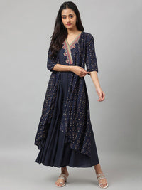W Women Navy Blue Heavy Festive Gilet Kimono Jumpsuit