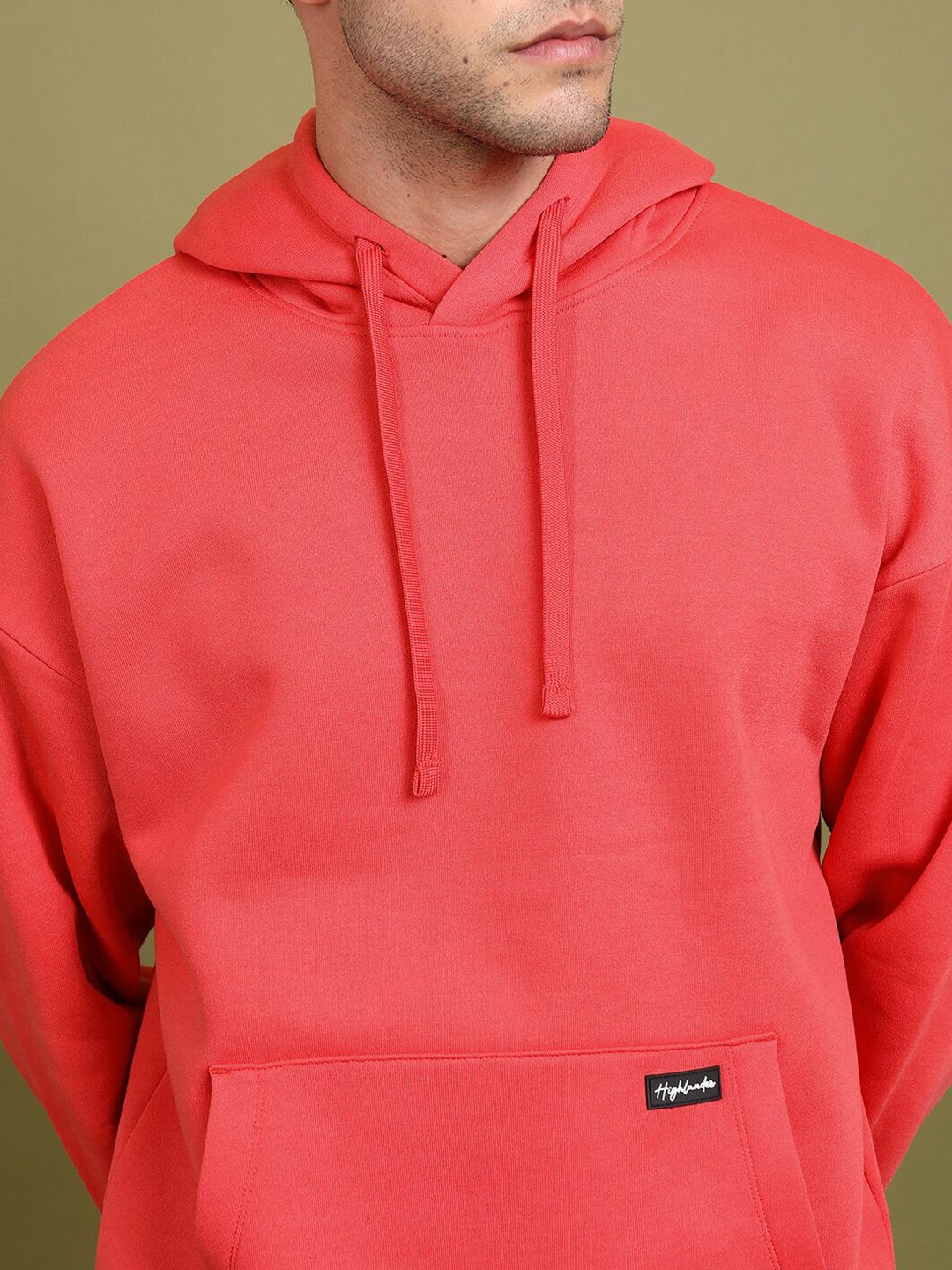 HIGHLANDER Red Hooded Drop Shoulder Sleeves Oversized Pullover Sweatshirt
