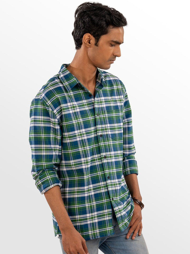 Eszett Checked Long Sleeves Spread Collar Pure Cotton Regular Fit Casual Shirt