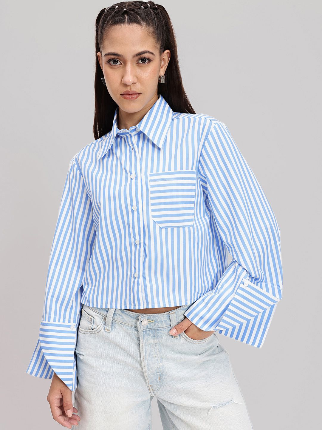 DressBerry Sleeve for Days Pointy Collar Striped Shirt