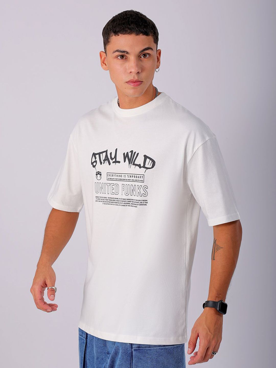 The Indian Garage Co Men Cotton Back Printed Boxy Oversized Round Neck T-shirt