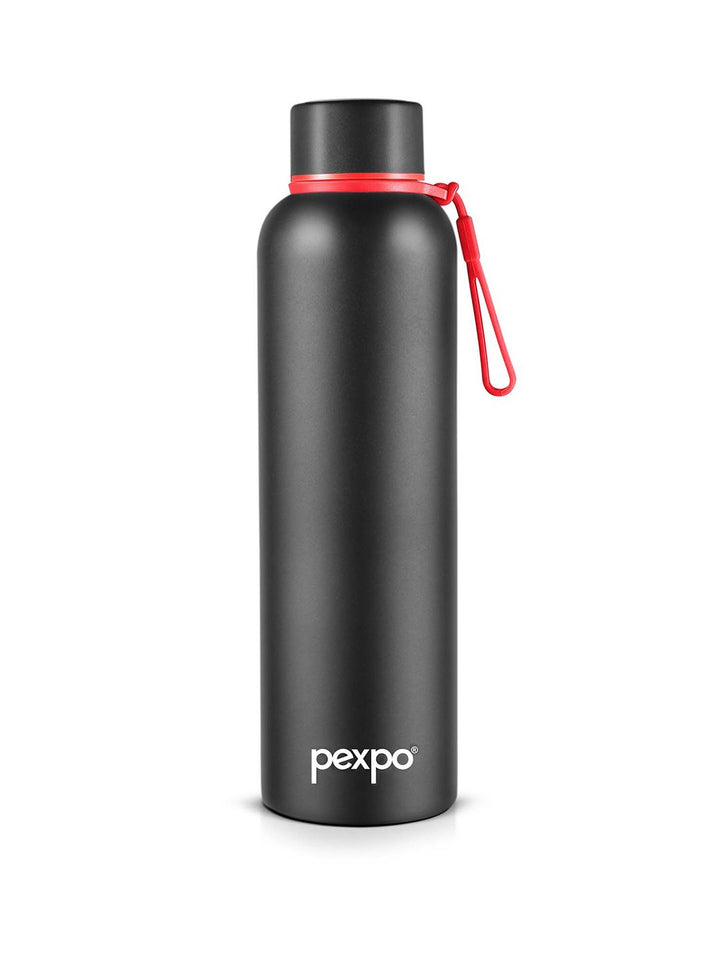 Pexpo Bravo Black ISI Certified Thermosteel Hot & Cold Insulated Water Bottle 1L