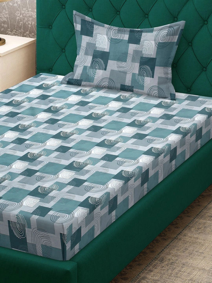 Moda Rapido X KLOTTHE Green & Grey Geometric 400 TC Single Bedsheet with 1 Pillow Covers