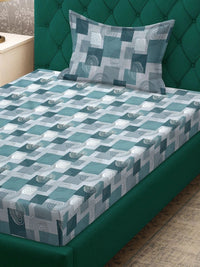 Moda Rapido X KLOTTHE Green & Grey Geometric 400 TC Single Bedsheet with 1 Pillow Covers