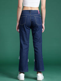 DressBerry Women Stretchable Straight Fit Jeans with Bow-Detail