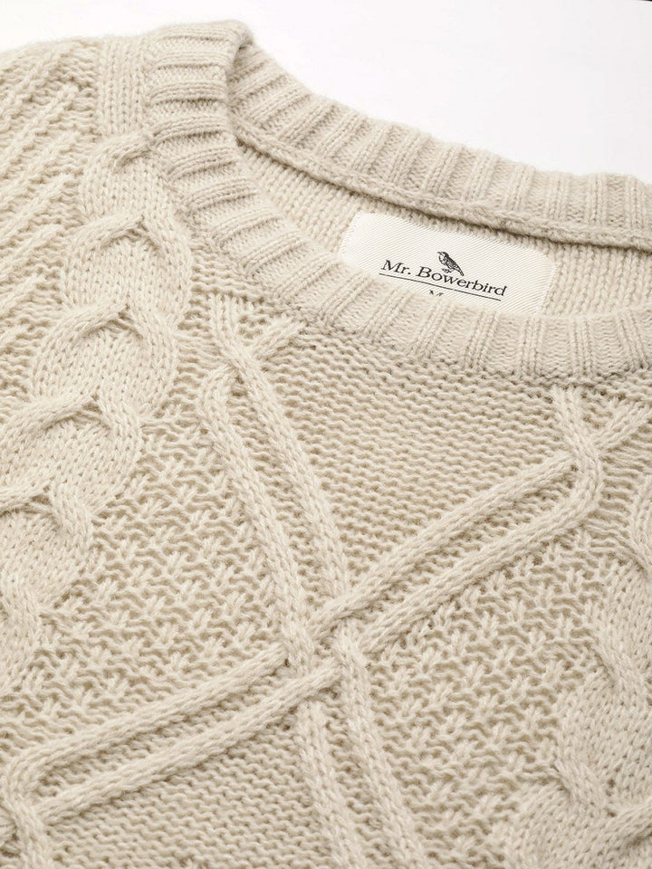 Mr Bowerbird Men Off-White Tailored Fit Cable Knit Pullover