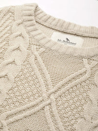 Mr Bowerbird Men Off-White Tailored Fit Cable Knit Pullover