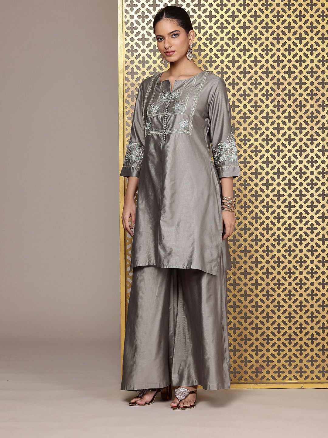 House of Pataudi Yoke Design Thread Work Jashn Kurta and Palazzos with Dupatta