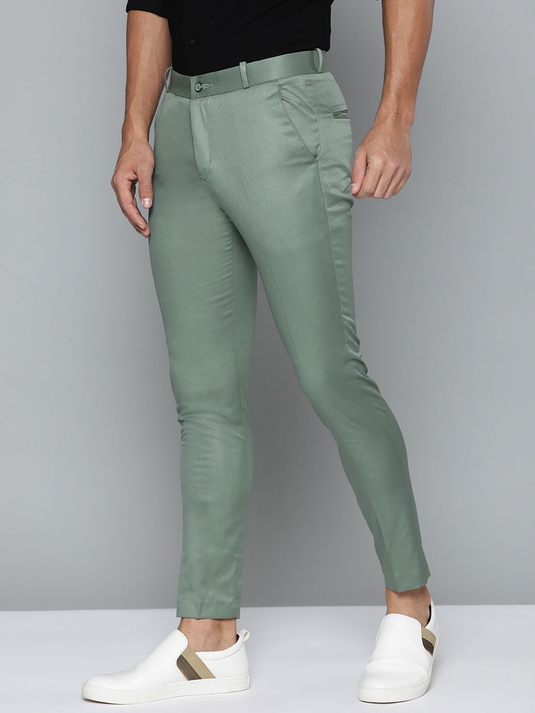 DENNISON Men Green Smart Tapered Fit Easy Wash Trousers