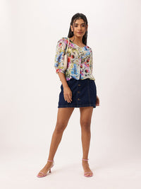 DressBerry Floral Fetish, Holiday Mood Printed Semi Sheer A-Line Top