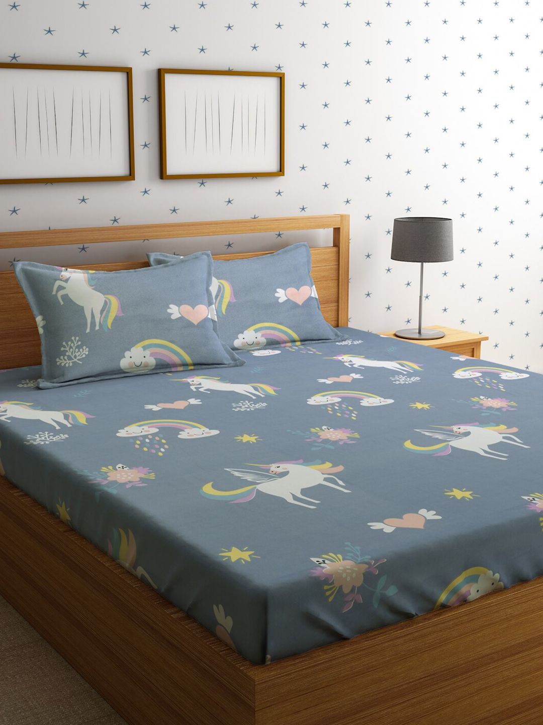 HOSTA HOMES Cartoon Characters 210 TC Queen Bedsheet with 2 Pillow Covers