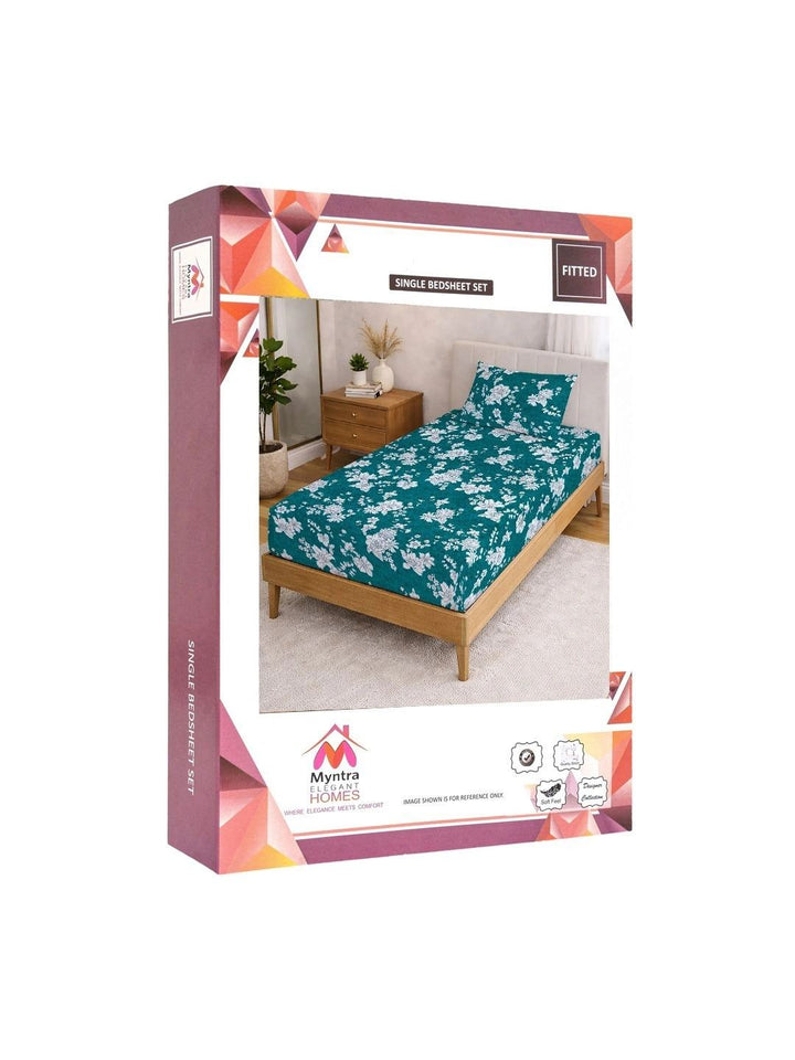Myntra Elegant Homes Green & White Floral 300 TC Cadar Tempat Tidur Single dengan 1 Sarung Bantal