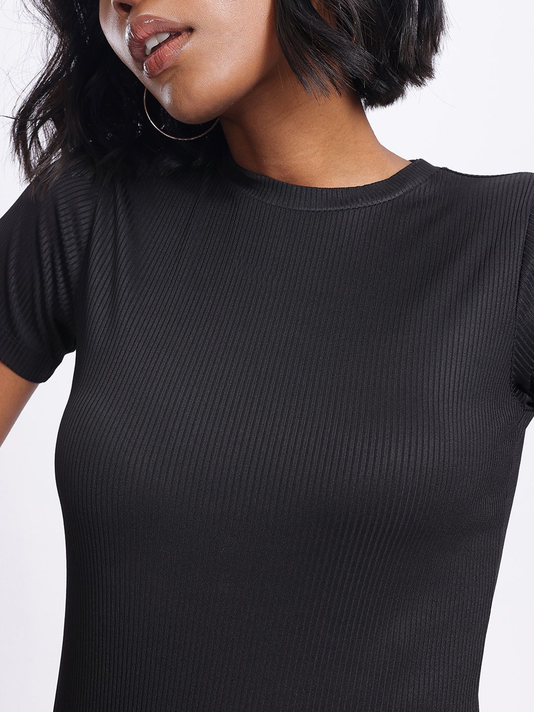 DressBerry Knit City Vibes Ribbed Ruched Bodycon Mini Dress