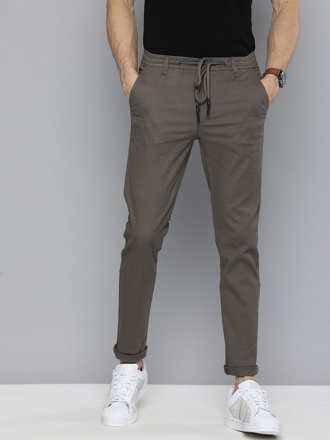 The Indian Garage Co Men Grey Slim Fit Chinos Trousers