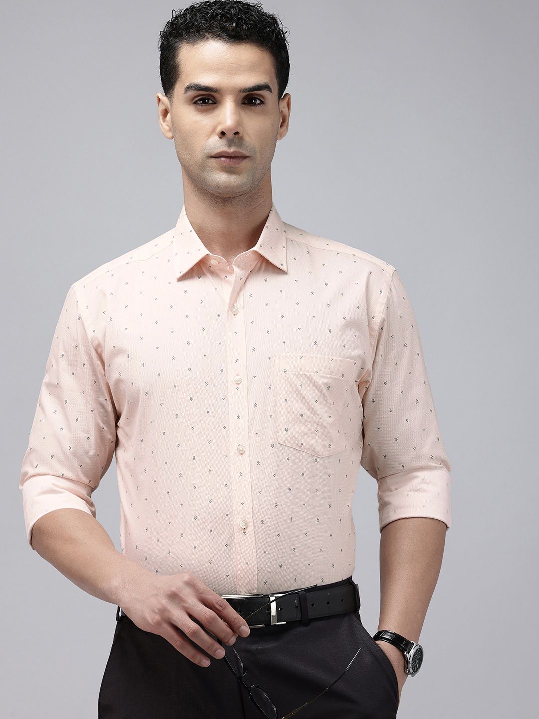 Park Avenue Slim Fit Opaque Micro Ditsy Printed Pure Cotton Formal Shirt