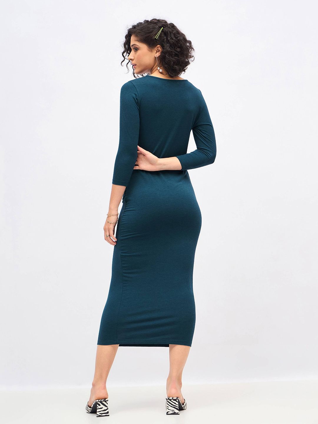 SASSAFRAS Teal Blue Bodycon Midi Dress