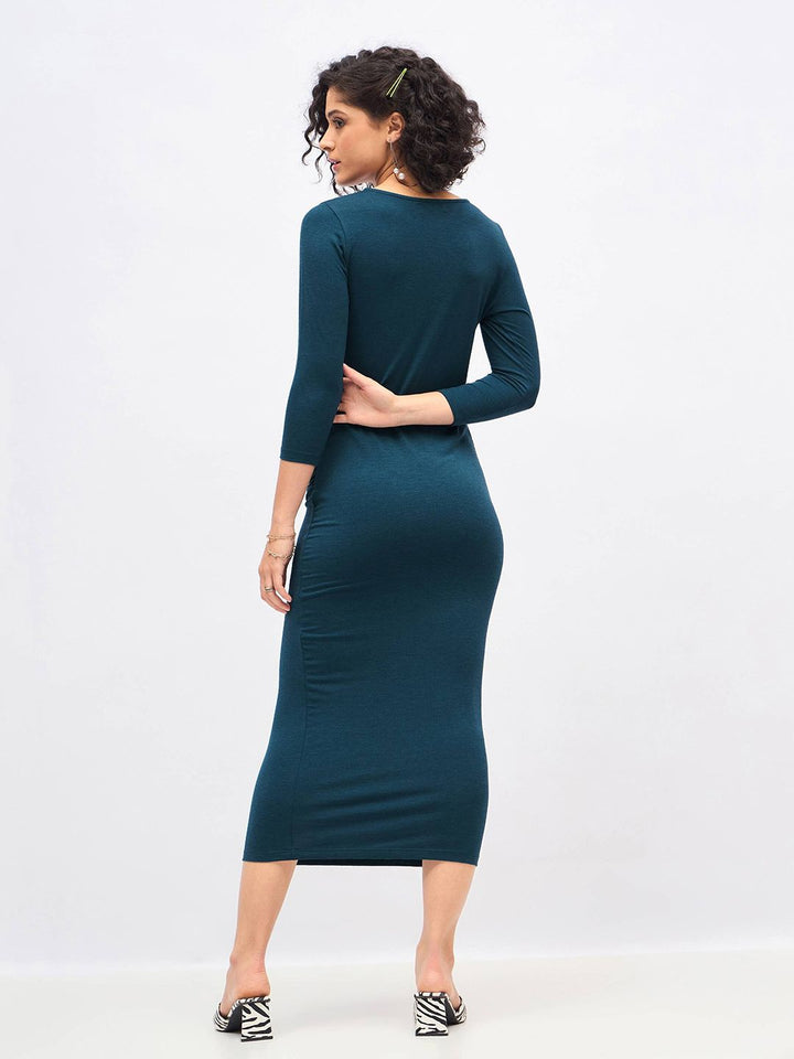 SASSAFRAS Teal Blue Bodycon Midi Dress