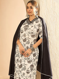 Indo Era Women Printed Regular Mirror Work Pure Cotton Kurta with Trousers & With Dupatta