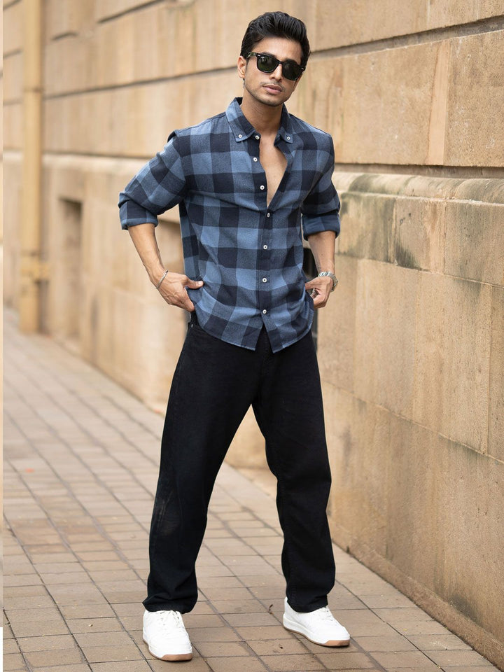 Powerlook Men Buffalo Checked Button-Down Collar Casual Shirt