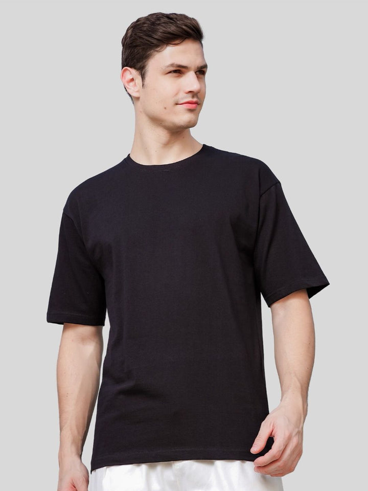 ADRO Round Neck Drop-Shoulder Sleeves Oversized Pure Cotton T-shirt