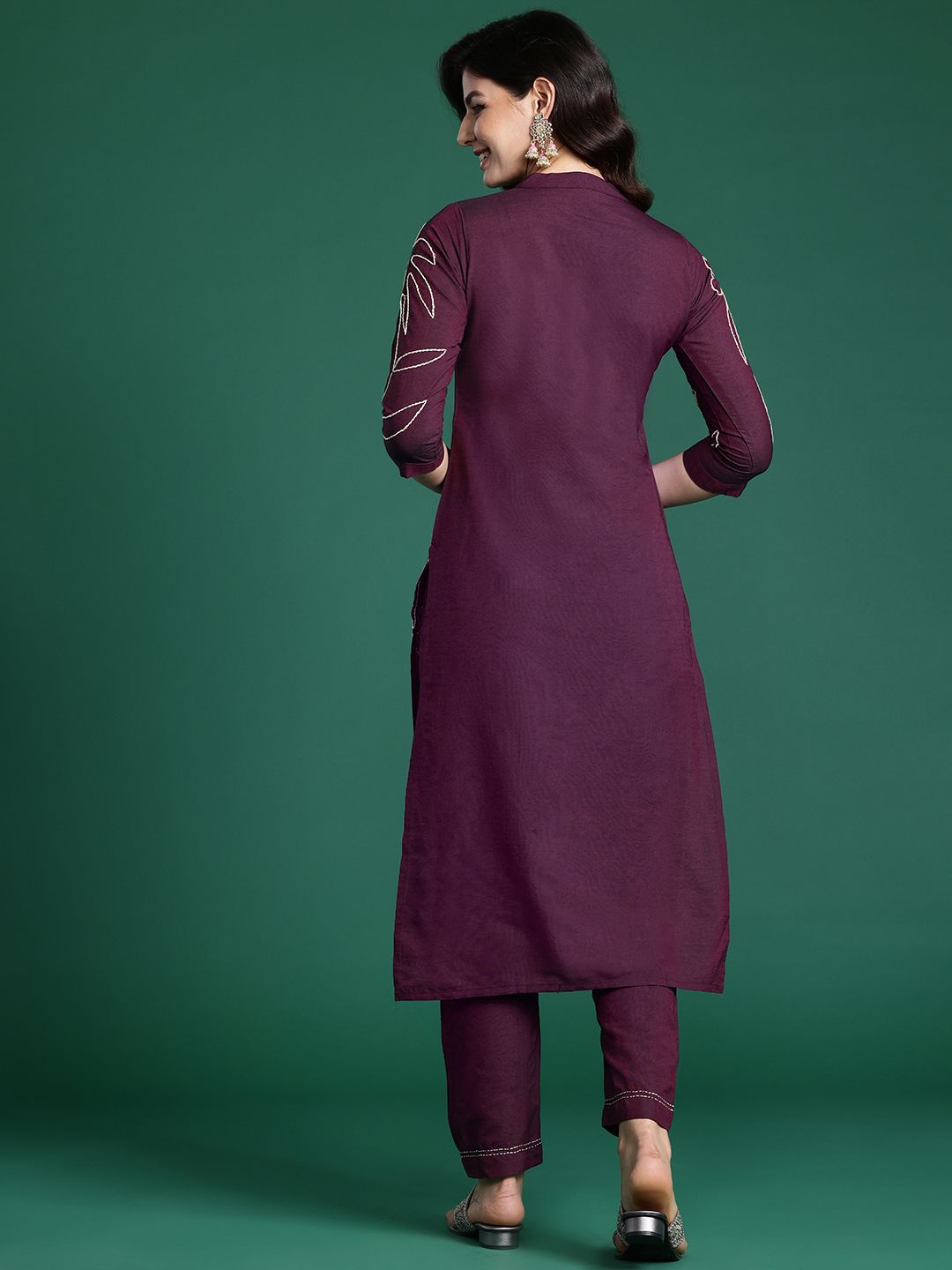Indo Era Floral Embroidered Thread Work Pure Cotton Kurta with Trousers