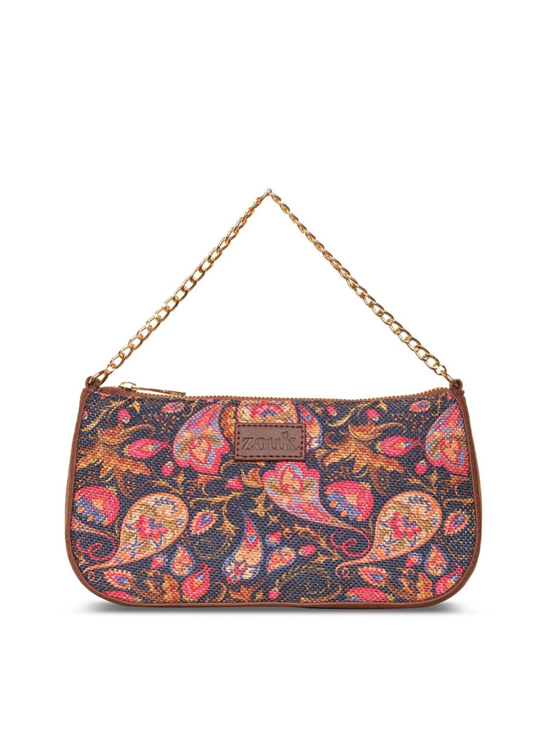 ZOUK Ethnic Motifs Printed Structured Baguette Bag Handbags