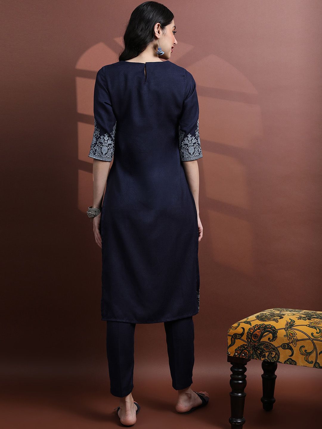 Vishudh Embroidered Faux Pashmina Kurta with Trousers