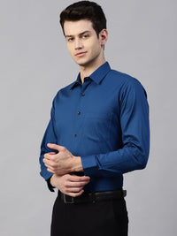 DENNISON Men Teal Blue Smart Slim Fit Solid Twill Weave Formal Shirt