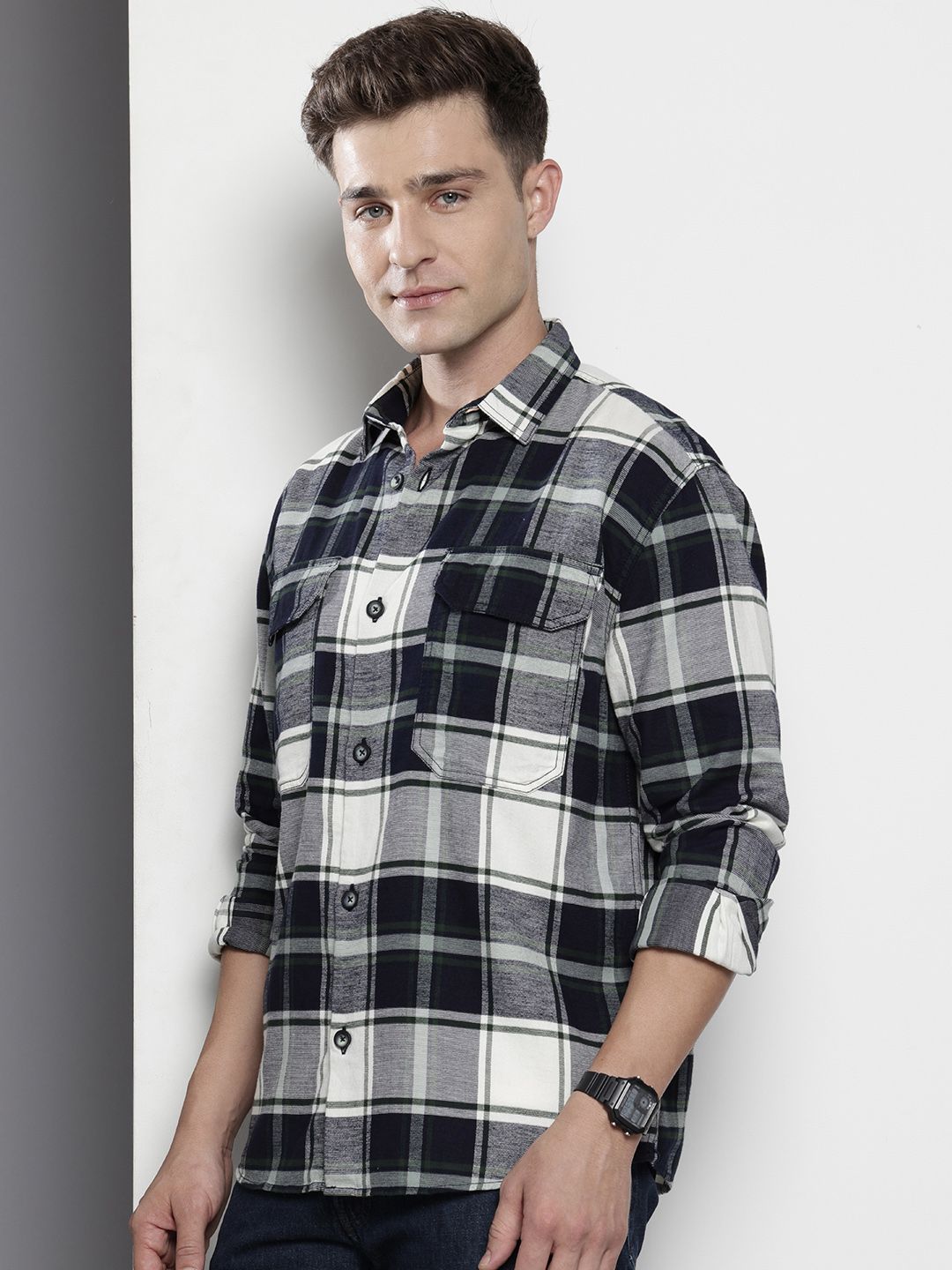 The Indian Garage Co Men Regular Fit Checkered Double Flap Casual Shirt