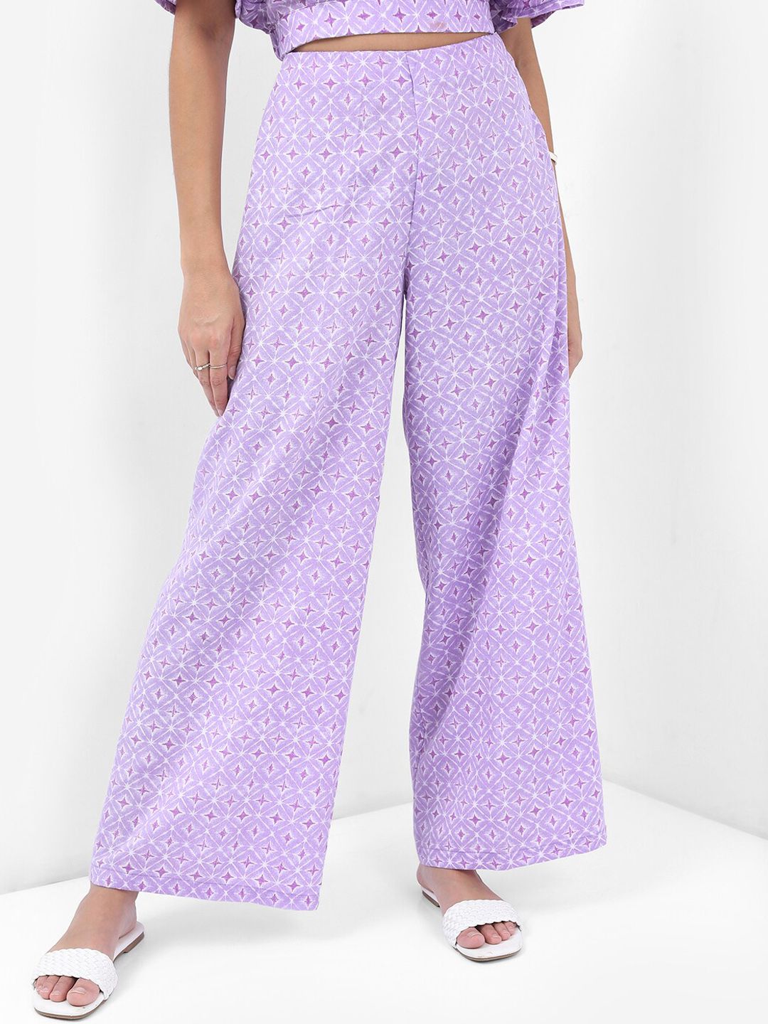Vishudh Lavender Printed Crop Top & Palazzos Co-Ords