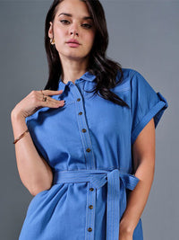 AND Shirt Collar Tie-Ups Midi Dress