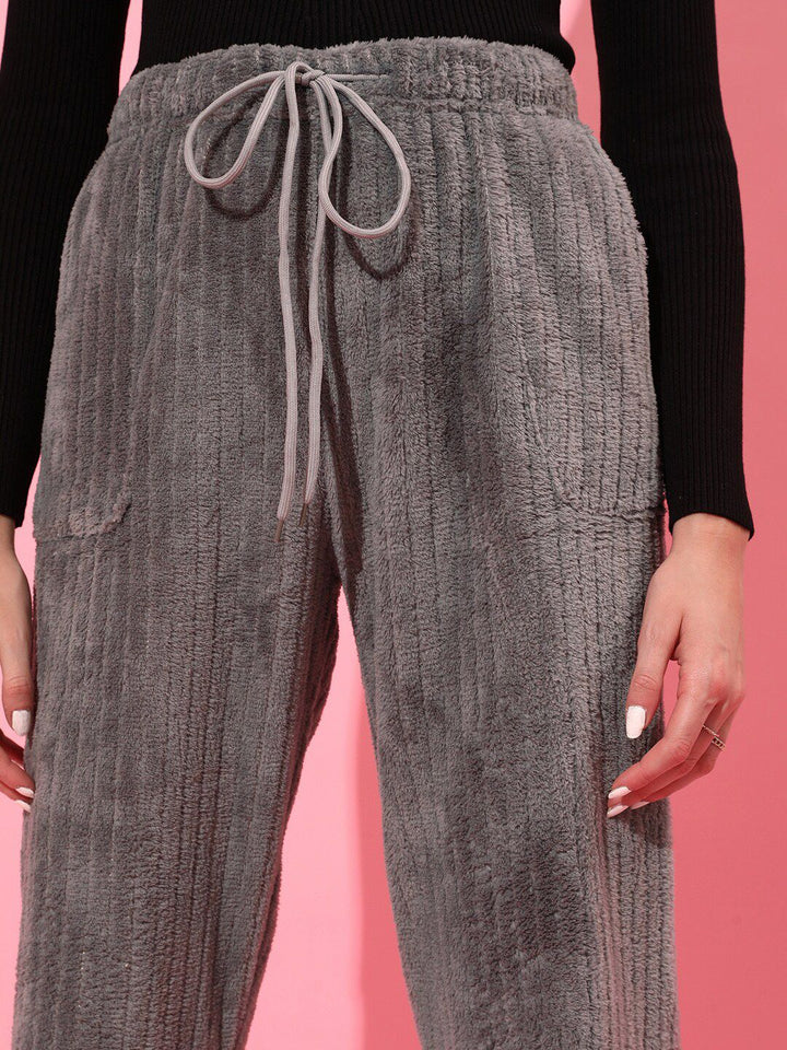 STREET 9 Women Grey Textured Loose Fit Joggers Trousers