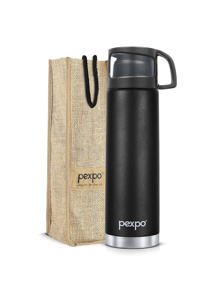 Pexpo Knight Black FERERRO-ISI Certified Thermosteel Hot and Cold Flask Water Bottle 1L