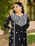 Rumah Wanita Chikankari Kurta Bersulam Chikankari Rayon Hitam