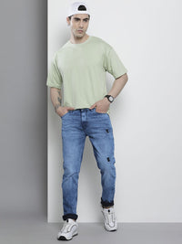 The Indian Garage Co Men Slim Fit Mildly Distressed Heavy Fade Stretchable Jeans