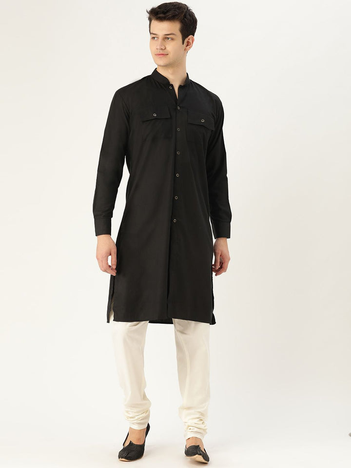 SOJANYA Lelaki Hitam Solid Kurta Lurus