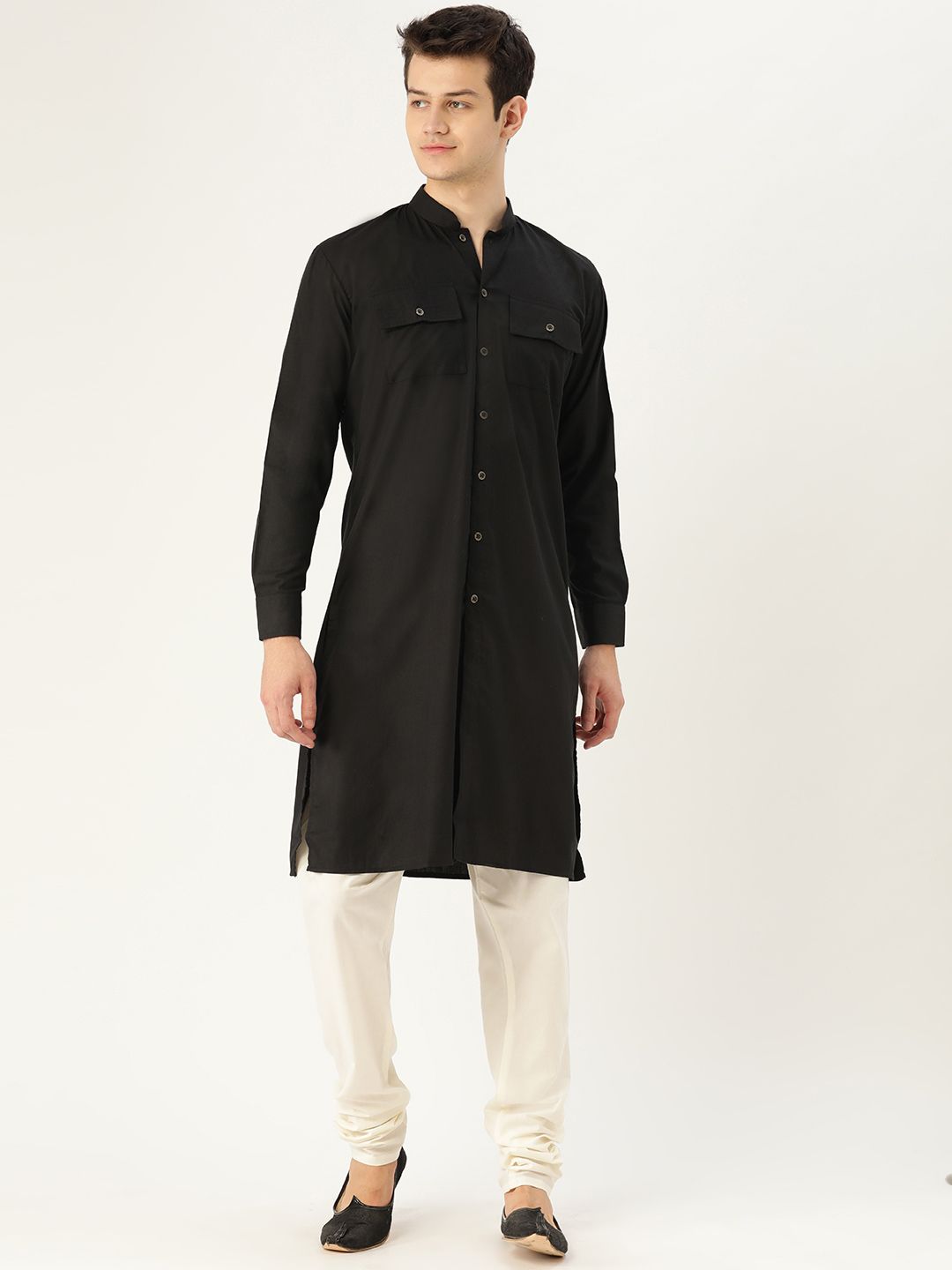 SOJANYA Lelaki Hitam Solid Kurta Lurus