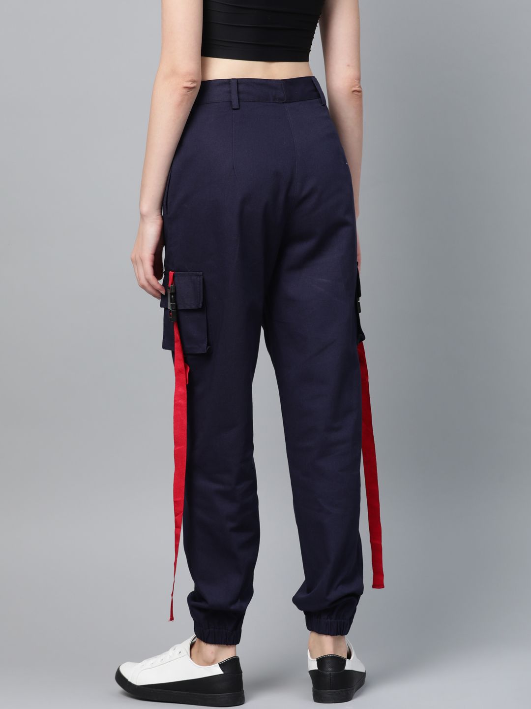 STREET 9 Women Navy Blue Regular Fit Solid Cargos