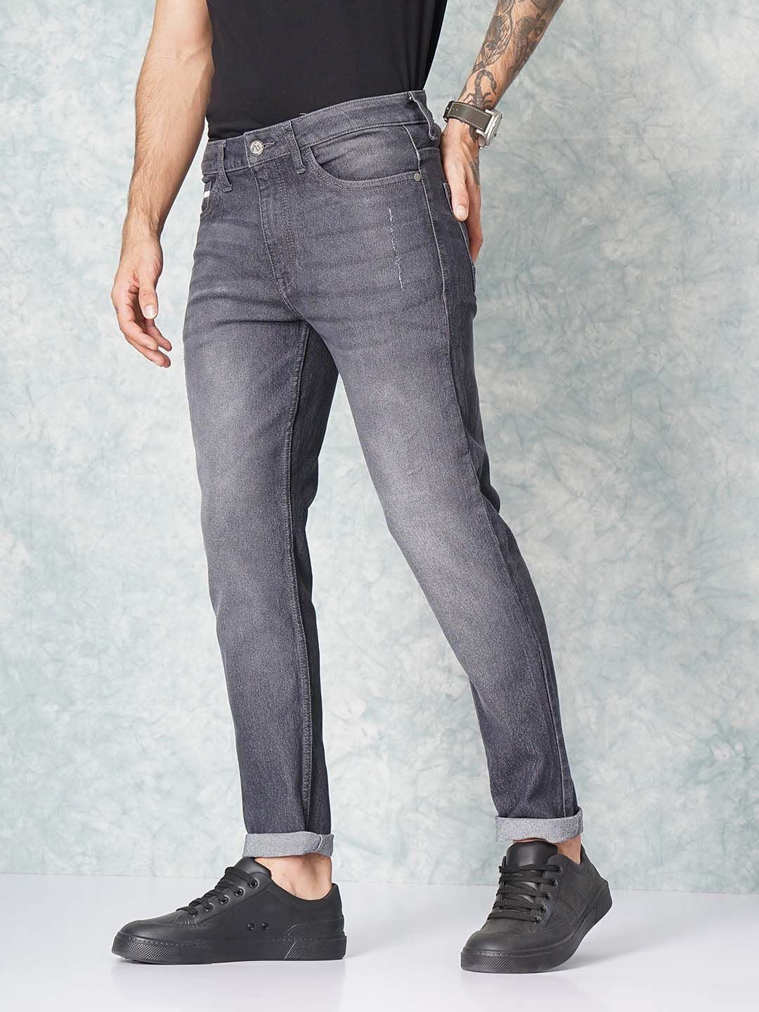 The Indian Garage Co Men Grey Slim Fit Low-Rise Low Distress Stretchable Jeans