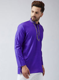 SOJANYA Men Purple Embroidered Short Kurta