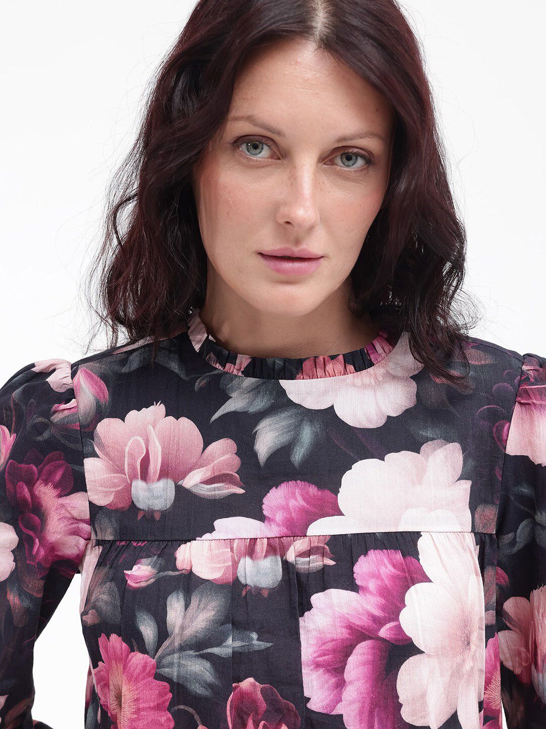 RAREISM Floral Print Cotton Blouson Top