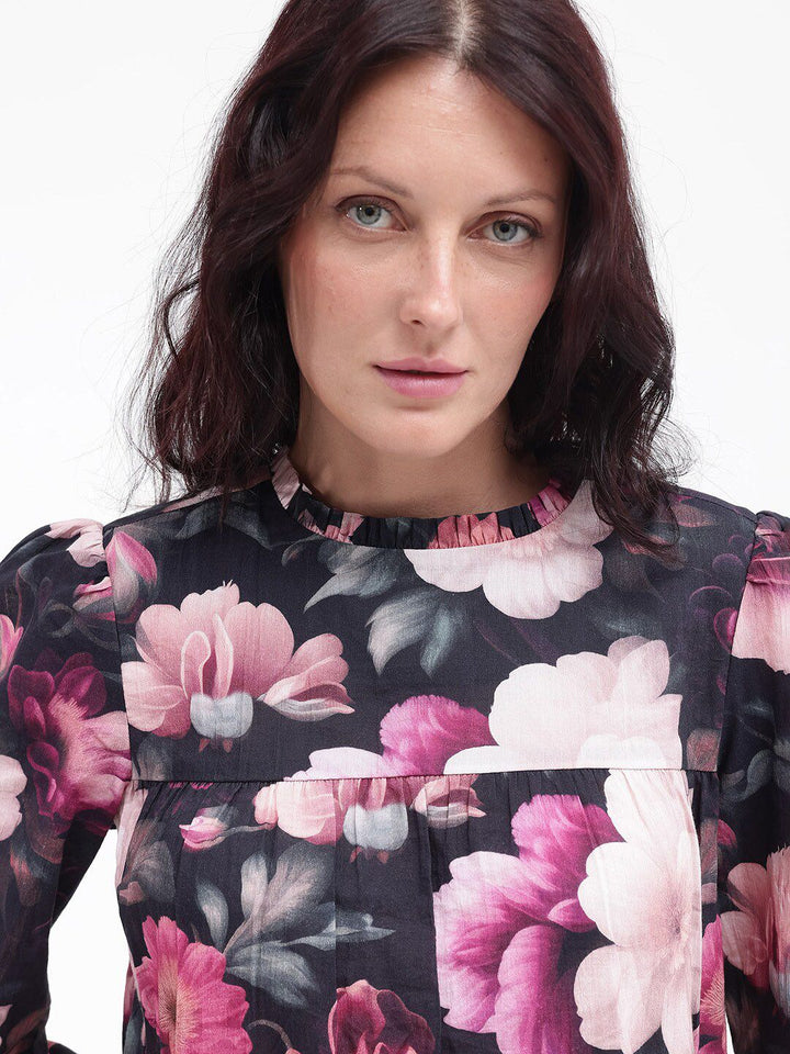 RAREISM Floral Print Cotton Blouson Top