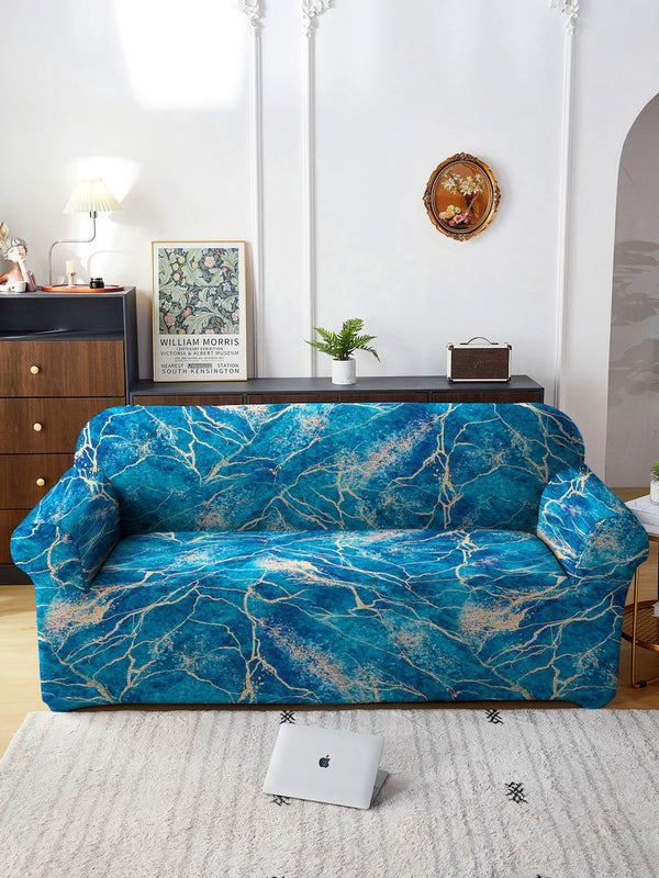 Cortina Teal Green Printed 3-Seater Stretchable Non-Slip Sofa Slipcover