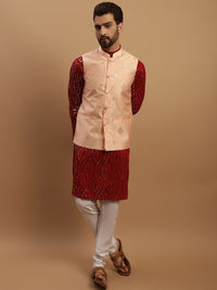 SOJANYA Ethnic Motifs Embroidered Sequined Pure Cotton Kurta with Churidar & Nehru Jacket